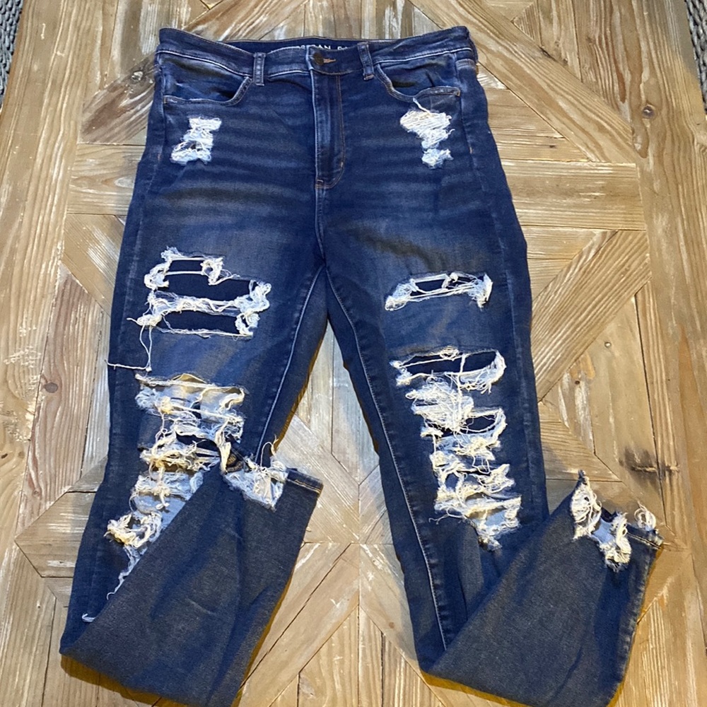 American Eagle Distressed Soft Knit Women’s Jeans 12 Long Highest Rise Jegging